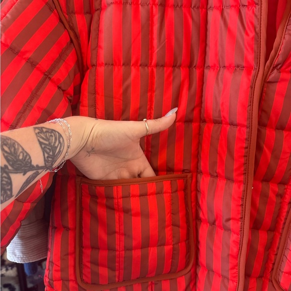 Red and Brown Striped Puffer Jacket - Picture 3 of 4